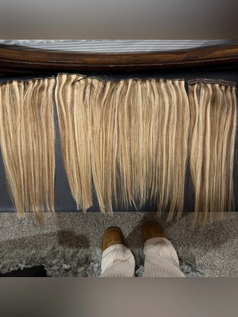 Blonde with highlights remy 100% human hair clip-in extensions 16” 6pcs